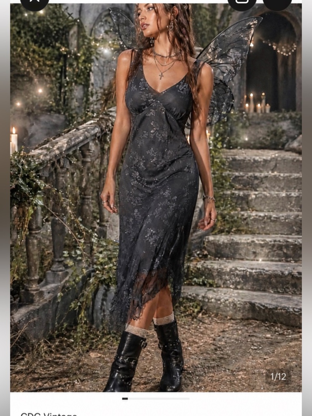 Vintage Y2K Babydoll Floral Slip Dress 6 Whimsigoth‎ Dark Romantic Sheer Fairy